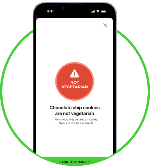 Warning on Vegetarian Scanner app